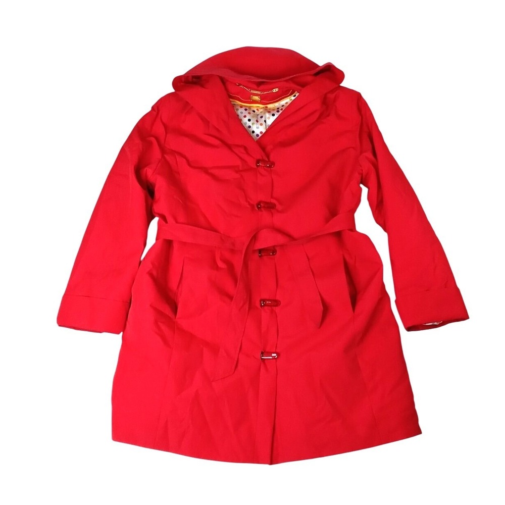 Vintage‎ Drizzle Women's Red Hooded Belted Trench Coat Rain Jacket Size 14R